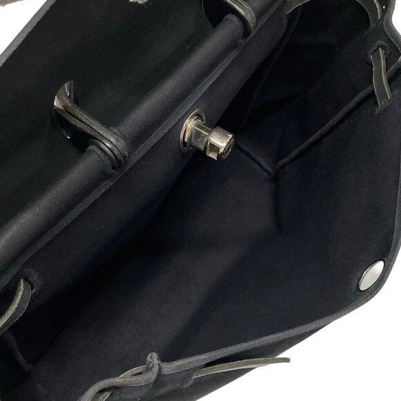 Auth HERMES Her Bag MM - Black Toile Officier Box Calf Square H Handbag - Picture 12 of 16